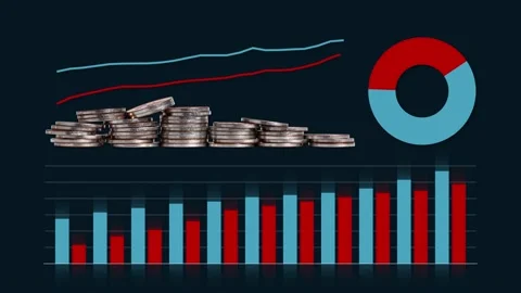 Pile of coins with graphs. Stock Footage 232641024