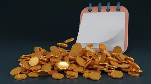 Pile of coins,coins stack with calendar isolate white background.Shopping mob Stock Illustration