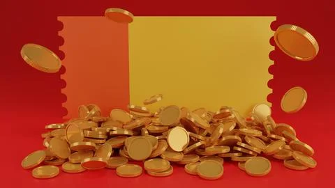 Pile of coins,coins stack with coupon isolate white background.Shopping mobil Stock Illustration