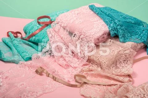 Photograph: Pile of color rich bright lace for Lingerie, panties