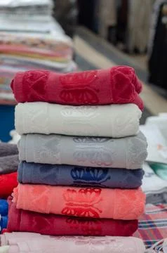 Pile of  colored towels Stock Photos