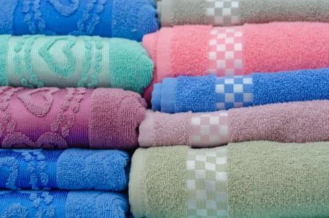 Pile of  colored towels Stock Photos