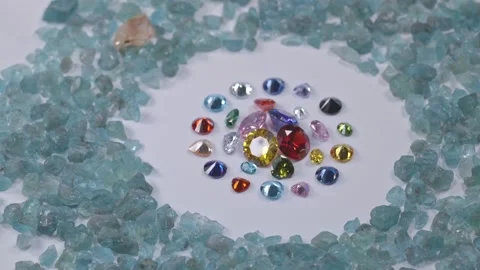 A pile of colorful diamonds inside the rough blue stone. Stock Footage 168510623