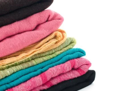 Pile of colorful scarves Stock Photos