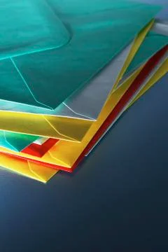 Pile of coloured envelopes Stock-Fotos