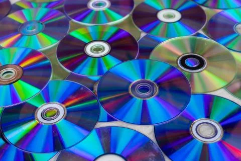 Pile of compact discs. Retro technology Stock Photos