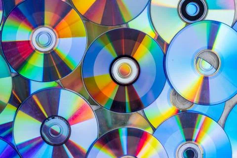 Pile of compact discs. Retro technology Stock Photos