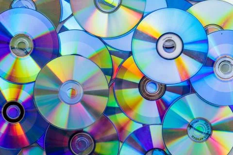 Pile of compact discs. Retro technology Stock Photos