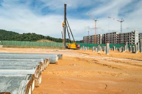 Pile at  construction site Foto stock