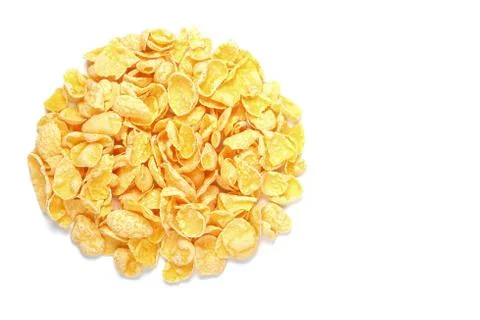 Pile of cornflakes in the shape of a circle isolated on white. Foto stock