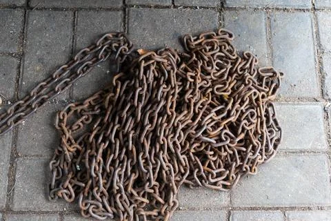 Pile of Corroded Metal Chains. Stock Photos