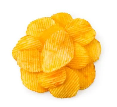 Pile of corrugated chips on a white background. The view of the top. Stock Photos