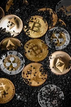 Pile of cryptocurrencies Stock Photos