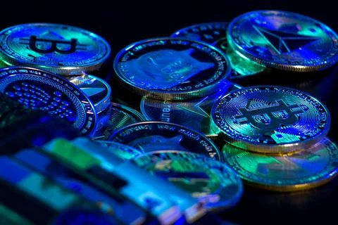 Pile of cryptocurrencies Stock Photos