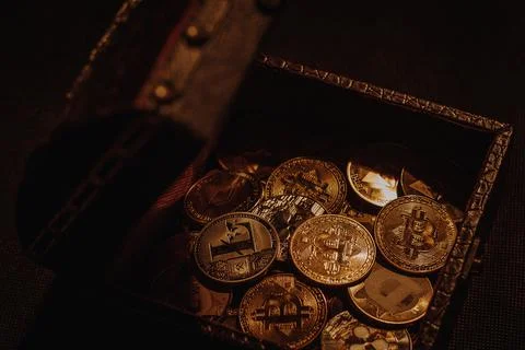 Pile of cryptocurrencies Stock Photos