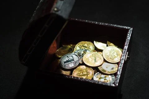 Pile of cryptocurrencies Stock Photos