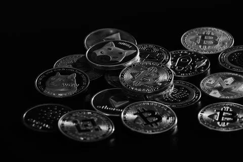Pile of cryptocurrencies Stock Photos