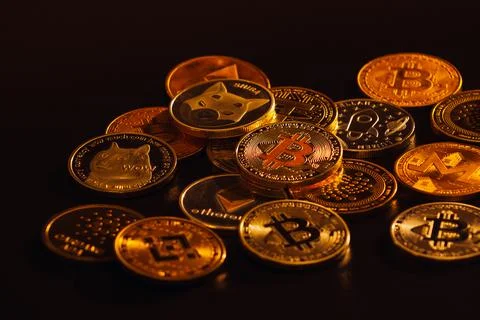 Pile of cryptocurrencies Stock Photos