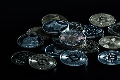 Pile of cryptocurrencies Stock Photos