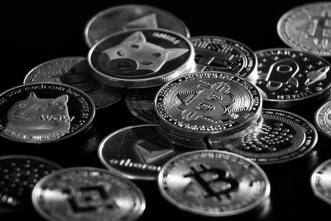 Pile of cryptocurrencies Stock Photos