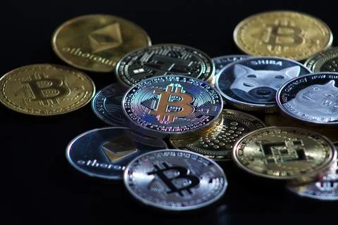 Pile of cryptocurrencies Stock Photos