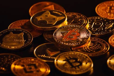 Pile of cryptocurrencies Stock Photos