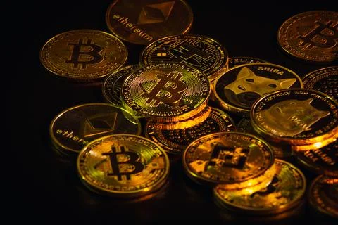 Pile of cryptocurrencies Stock Photos