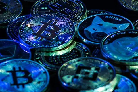 Pile of cryptocurrencies Stock Photos
