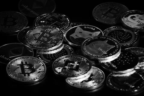 Pile of cryptocurrencies Stock Photos