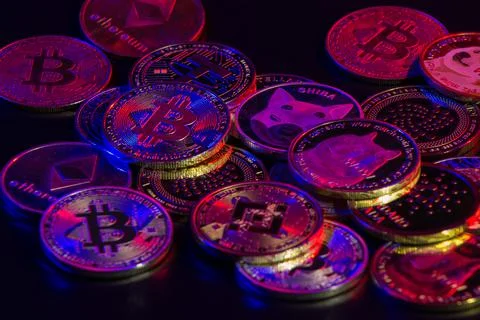 Pile of cryptocurrencies Stock Photos