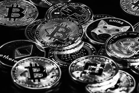 Pile of cryptocurrencies Stock Photos