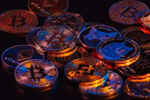Pile of cryptocurrencies Stock Photos