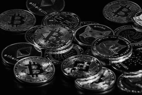 Pile of cryptocurrencies Stock Photos