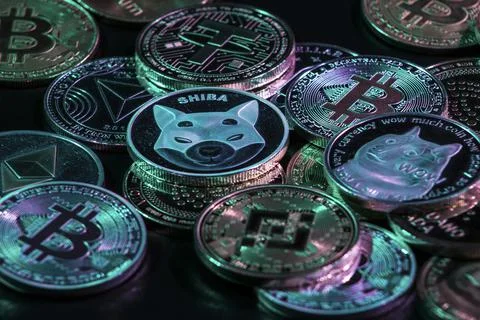 Pile of cryptocurrencies Stock Photos