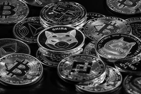 Pile of cryptocurrencies Stock Photos