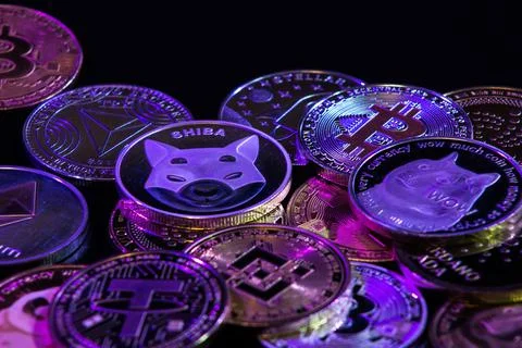 Pile of cryptocurrencies Stock Photos