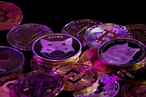Pile of cryptocurrencies Stock Photos