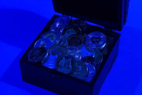 Pile of cryptocurrencies Stock Photos