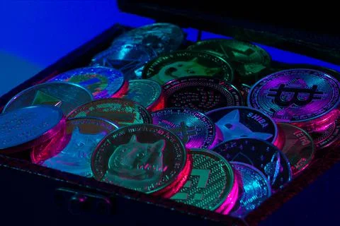 Pile of cryptocurrencies Stock Photos