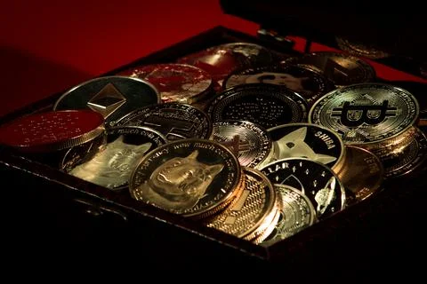 Pile of cryptocurrencies Stock Photos