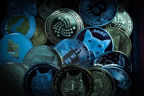 Pile of cryptocurrencies Stock Photos