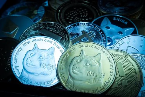Pile of cryptocurrencies Stock Photos