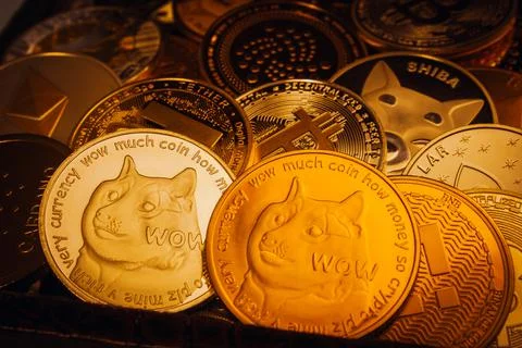 Pile of cryptocurrencies Stock Photos