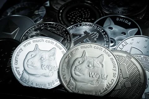 Pile of cryptocurrencies Stock Photos