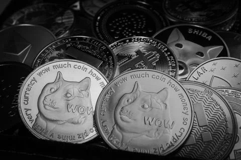Pile of cryptocurrencies Stock Photos