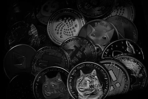 Pile of cryptocurrencies Stock Photos