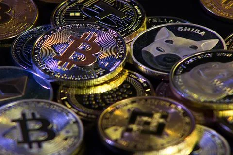 Pile of cryptocurrencies Stock Photos