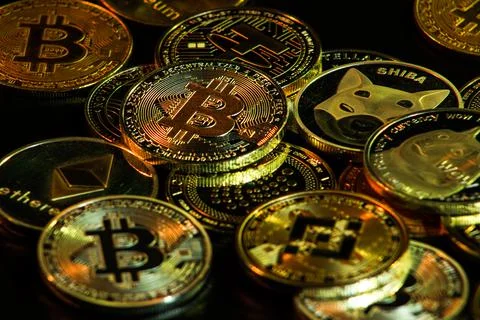 Pile of cryptocurrencies Stock Photos
