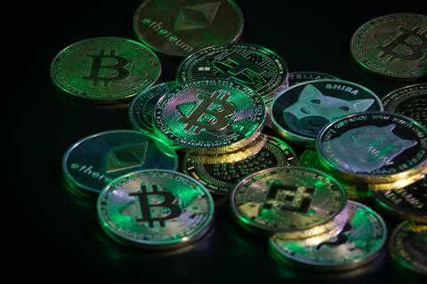 Pile of cryptocurrencies Stock Photos