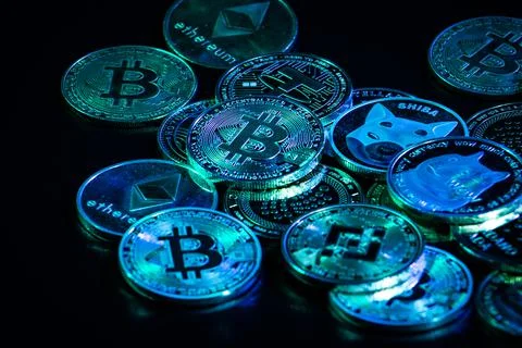 Pile of cryptocurrencies Stock Photos